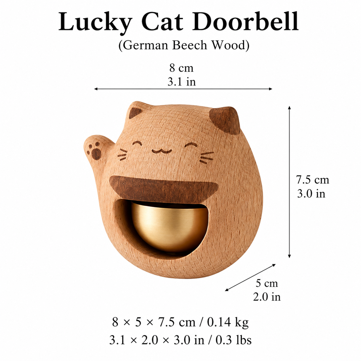 Wooden Lucky Cat Doorbell