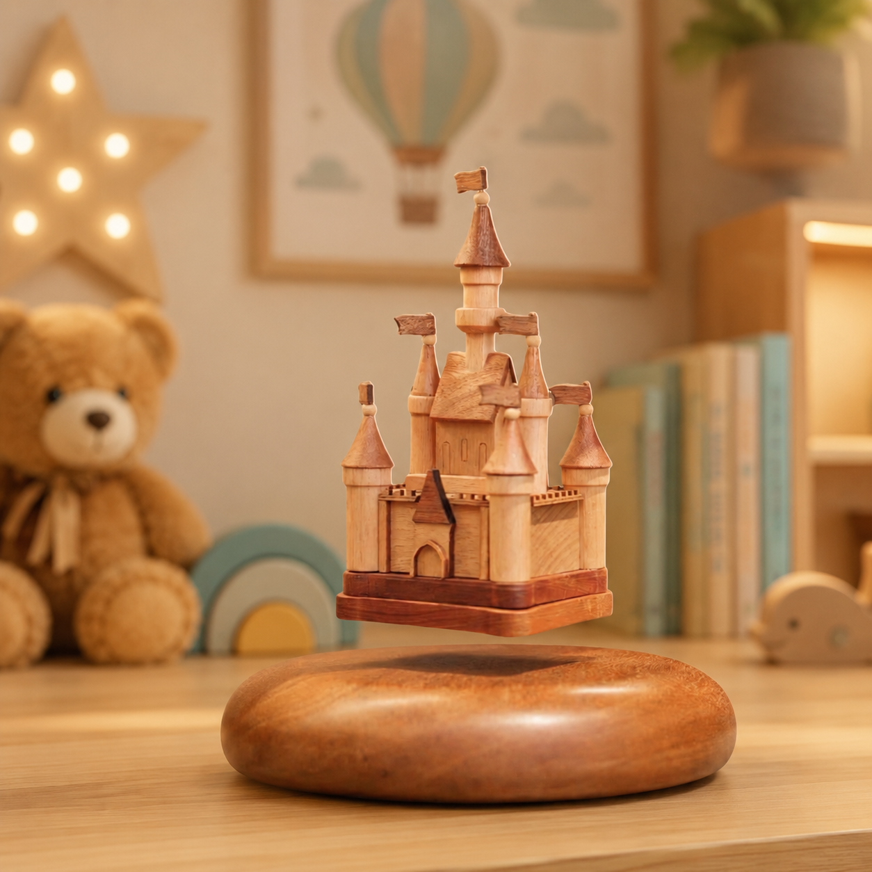 Magnetic levitation wooden castle
