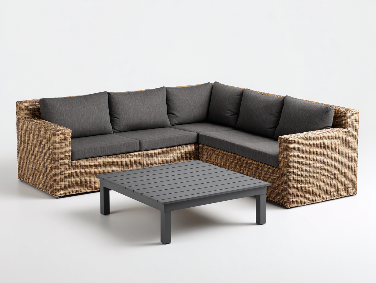 Gartensofa Polyrattan 235x235x72 cm - naturfarben-grau - quadratisches Gartendesign-Dovexgahaus