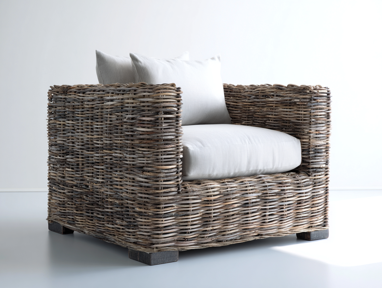 Gartensessel Rattan 94x88x76 cm - naturfarben-cremeweiß - rustikales Gartendesign-Dovexgahaus