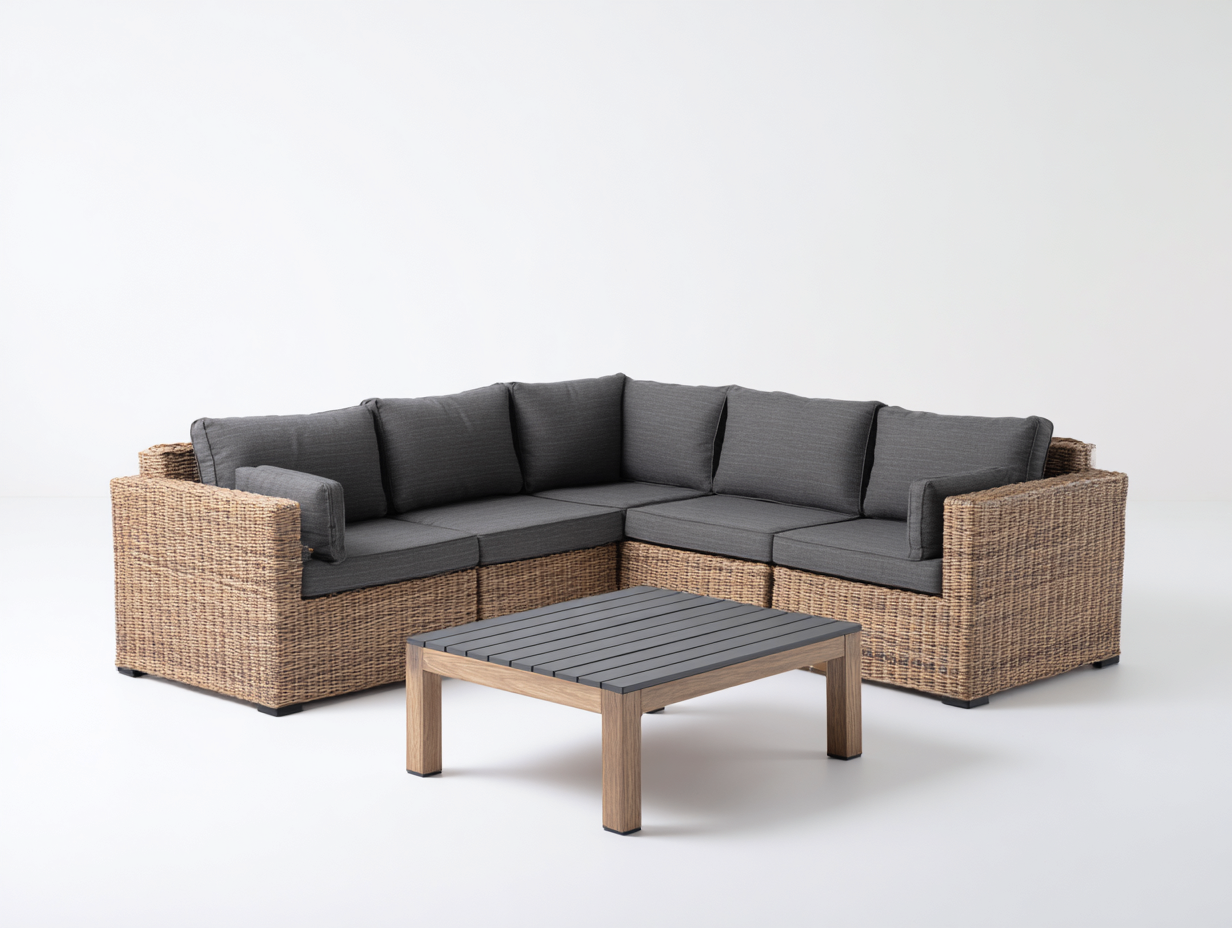 Gartensofa Polyrattan 260x260x82 cm - Naturbraun-Dunkelgrau - Modernes Lounge Design-Dovexgahaus