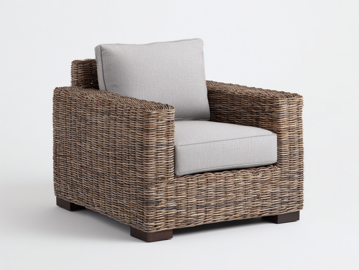 Gartensessel Rattan 90x86x77 cm - naturfarben-cremeweiß - rustikales Gartendesign-Dovexgahaus