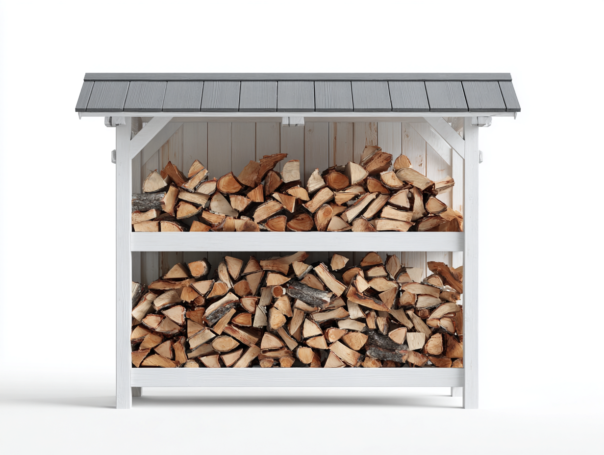 Kaminholzregal Holz 180x55x155 cm - weiß-grau-naturfarben - überdachtes Gartendesign-Dovexgahaus