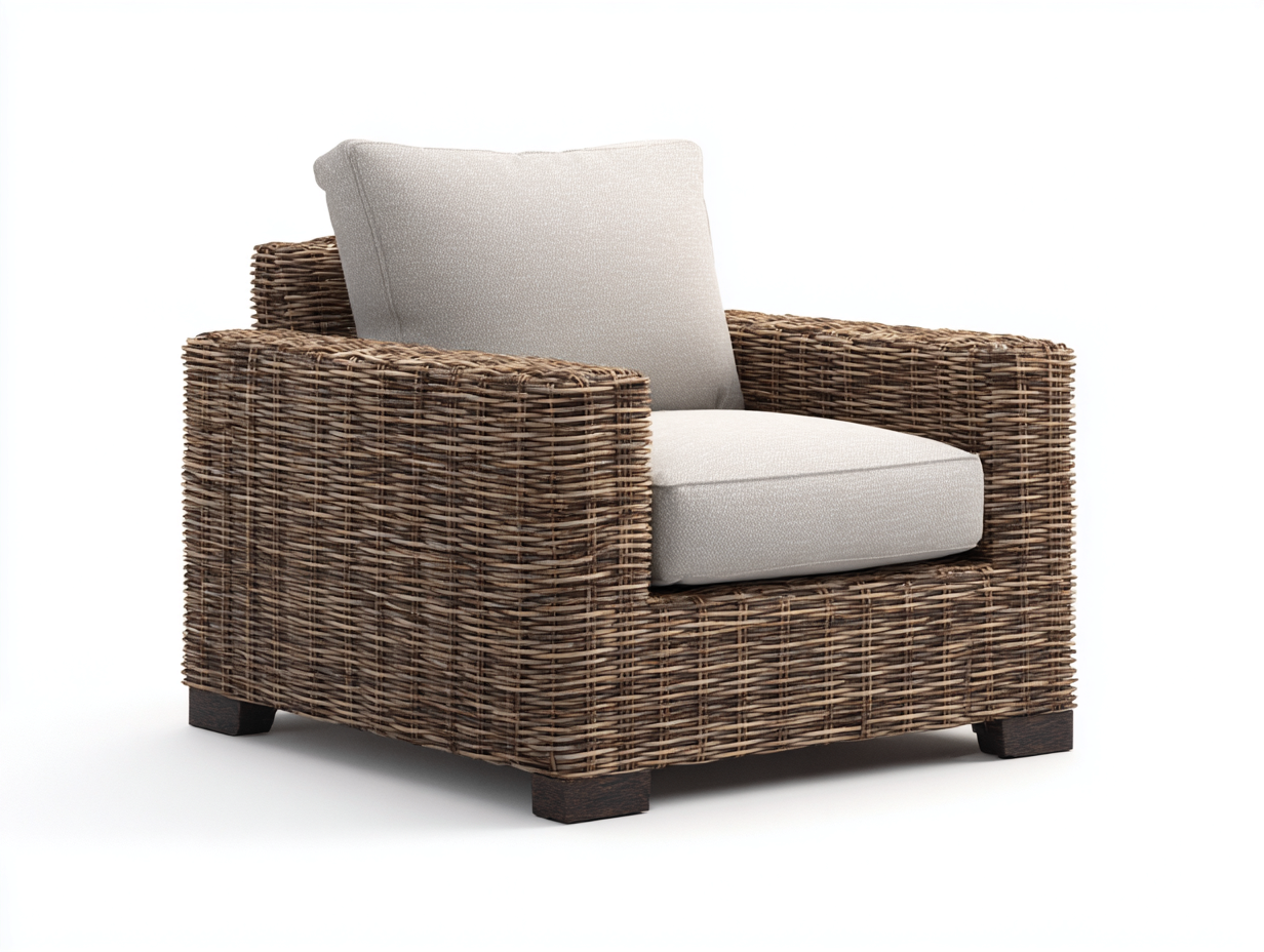 Gartensessel Rattan Stoff 92x88x76 cm Natur-Creme für Garten - Modernes Lounge Design mit breiten Armlehnen-Dovexgahaus