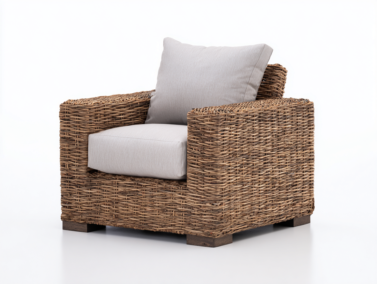 Gartensessel Polyrattan 92x88x78 cm - Naturbraun-Cremeweiß - Modernes Lounge Design-Dovexgahaus