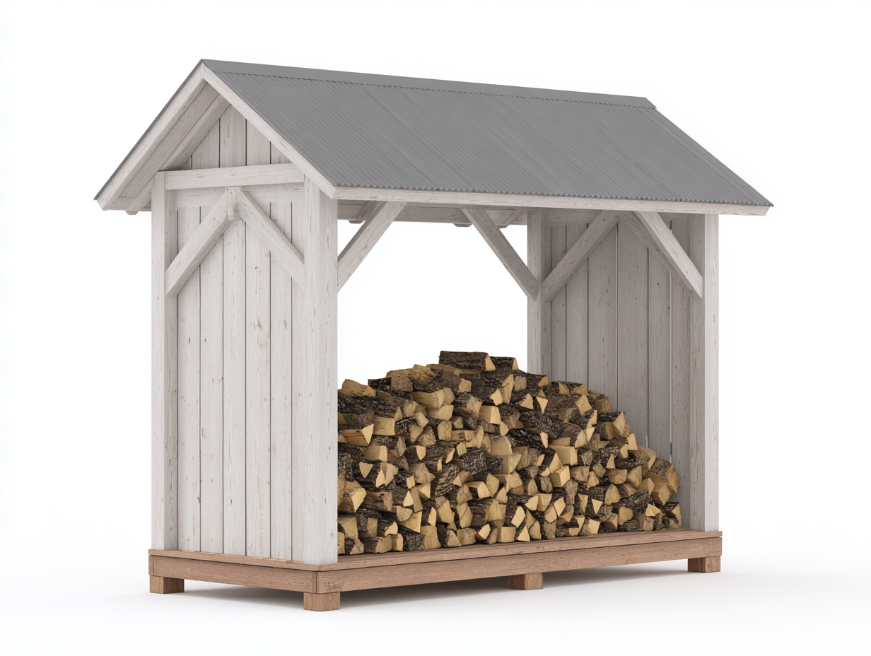 Kaminholzregal Holz 190x65x170 cm - weiß-grau-naturfarben - überdachtes Gartendesign-Dovexgahaus