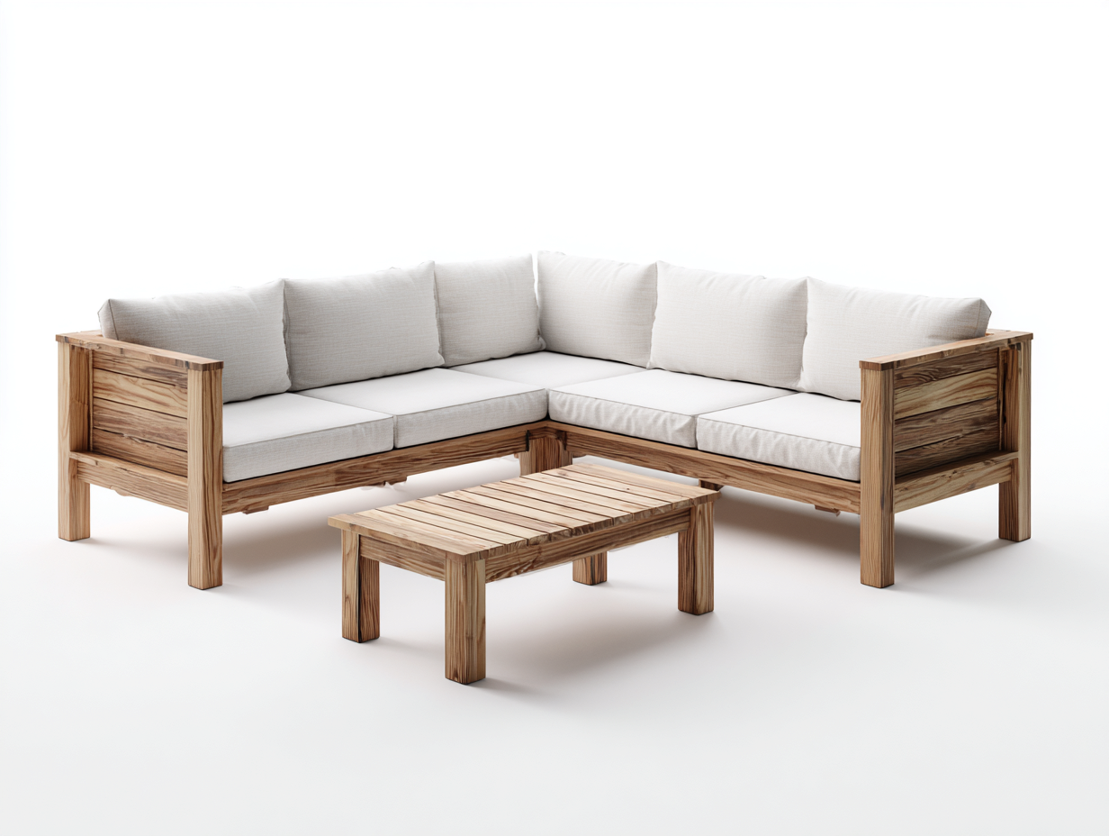 Gartensofa Holz 245x245x82 cm Natur-Weiß - Ecksofa Set mit Tisch-Dovexgahaus