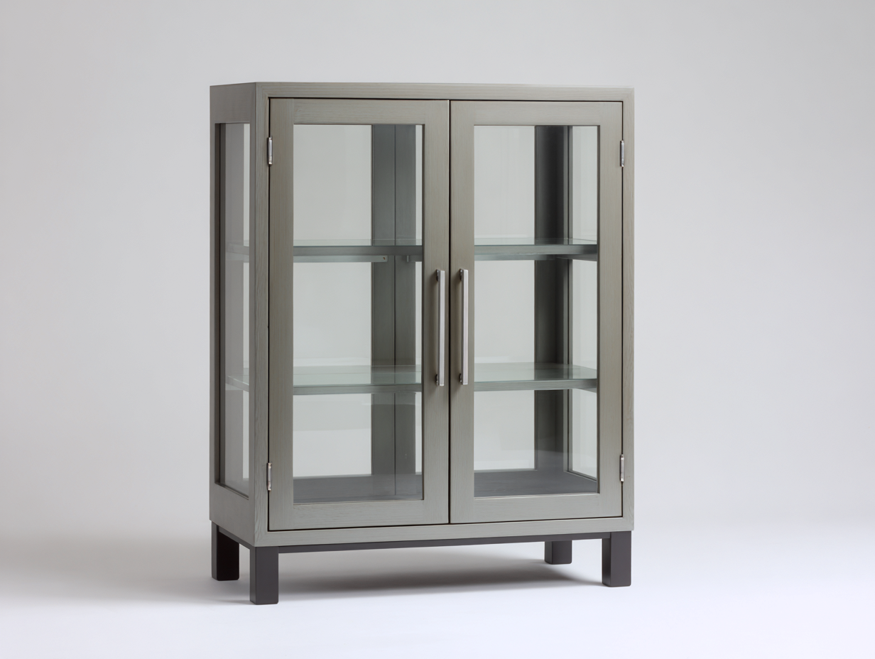 Vitrinen Holzwerkstoff Glas 100x40x140 cm Grau - Modernes Design mit 2 Türen-Dovexgahaus