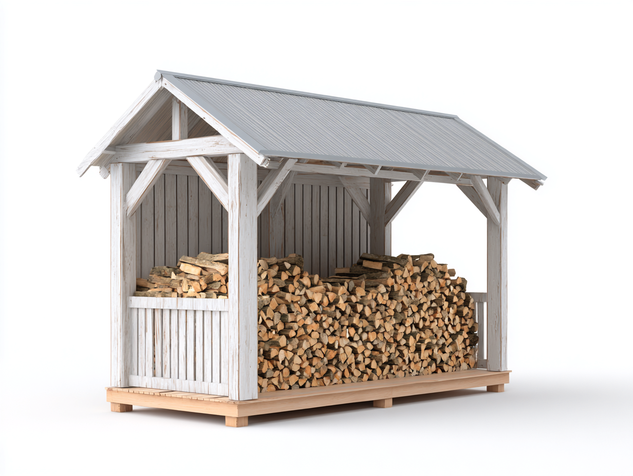 Kaminholzregal Massivholz-Metall 220x90x210 cm - Weiß-Naturbraun-Grau - Rustikales Outdoor Design-Dovexgahaus