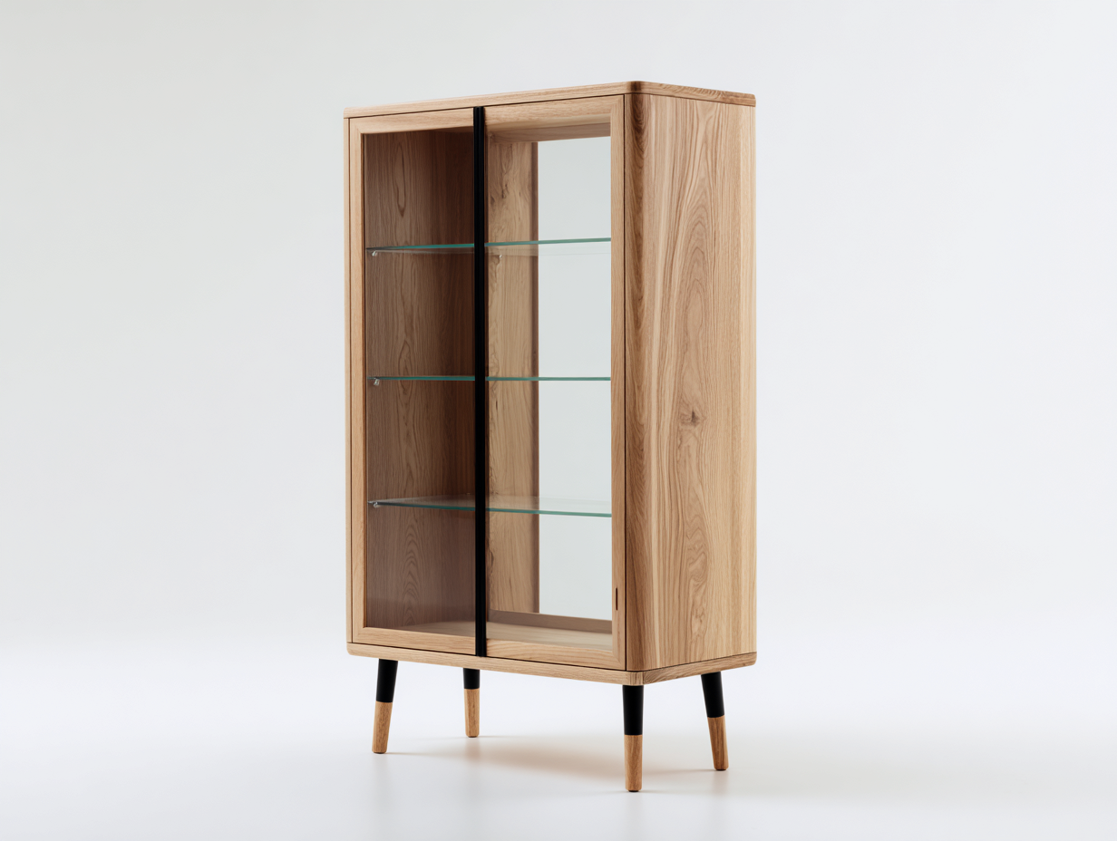 Vitrinen Holz-Glas 72x40x145 cm - Naturbraun-Schwarz - Skandinavisches Aufbewahrungsdesign-Dovexgahaus