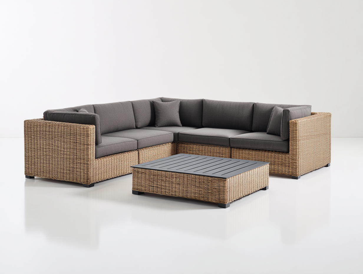 Gartensofa Polyrattan 260x260x82 cm Braun-Grau - Ecksofa Set mit Tisch-Dovexgahaus