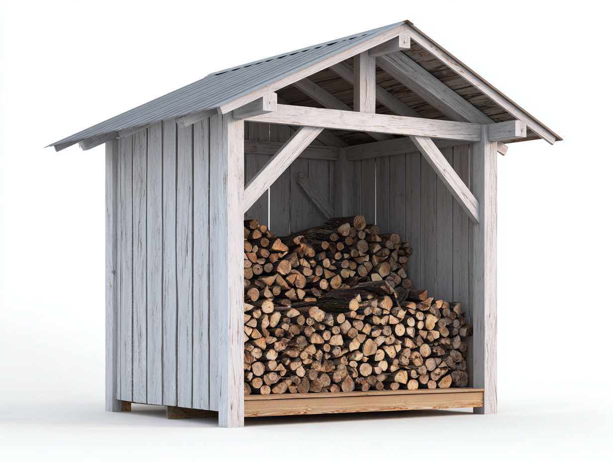 Kaminholzregal Holz Metall 220x90x190 cm Weiß-Grau für Garten - Rustikales Design mit Satteldach-Dovexgahaus