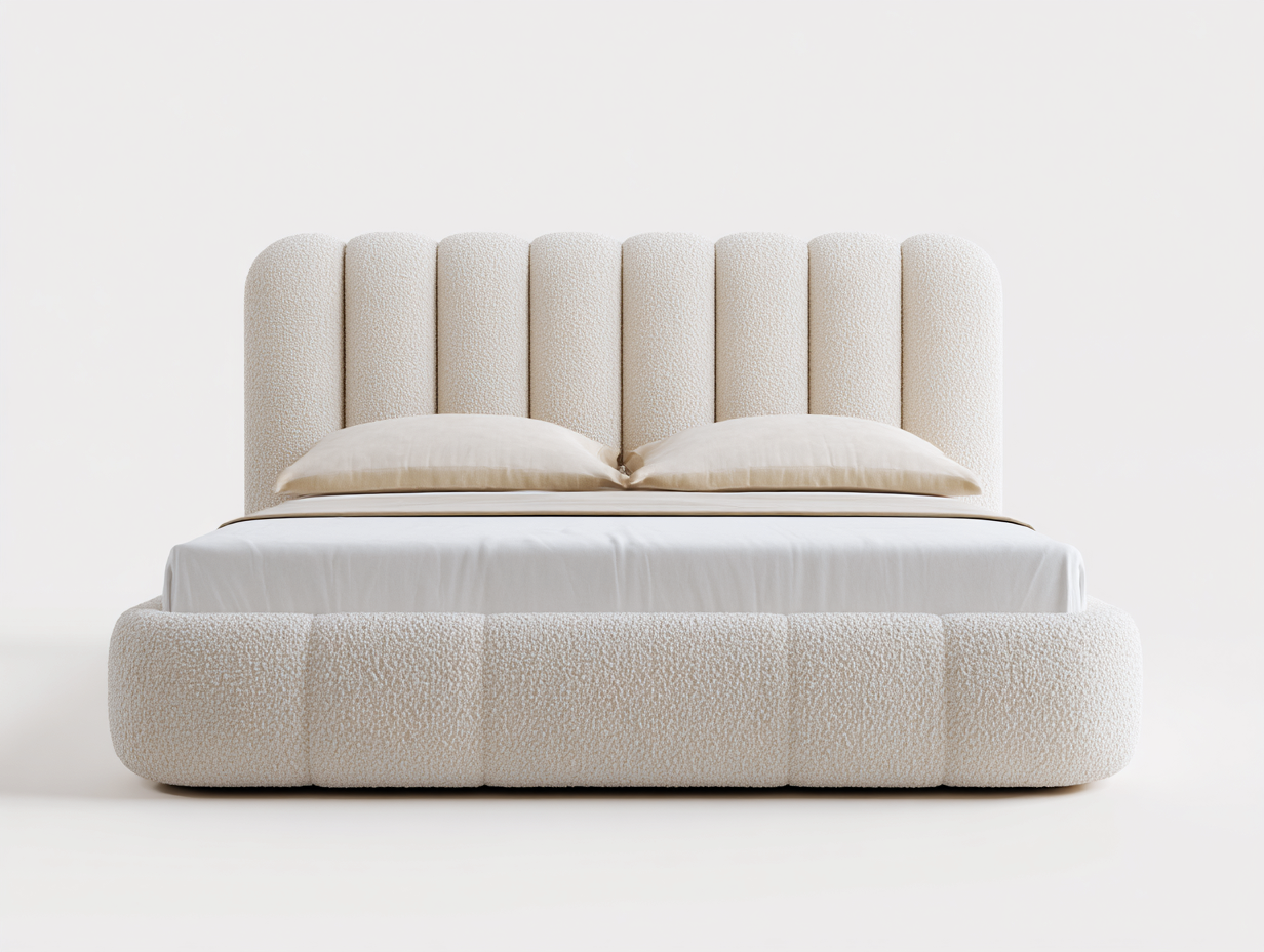 Doppelbett Bouclé Stoff 200x180x110 cm Cremefarben - Modernes Polsterdesign-Dalaadwell