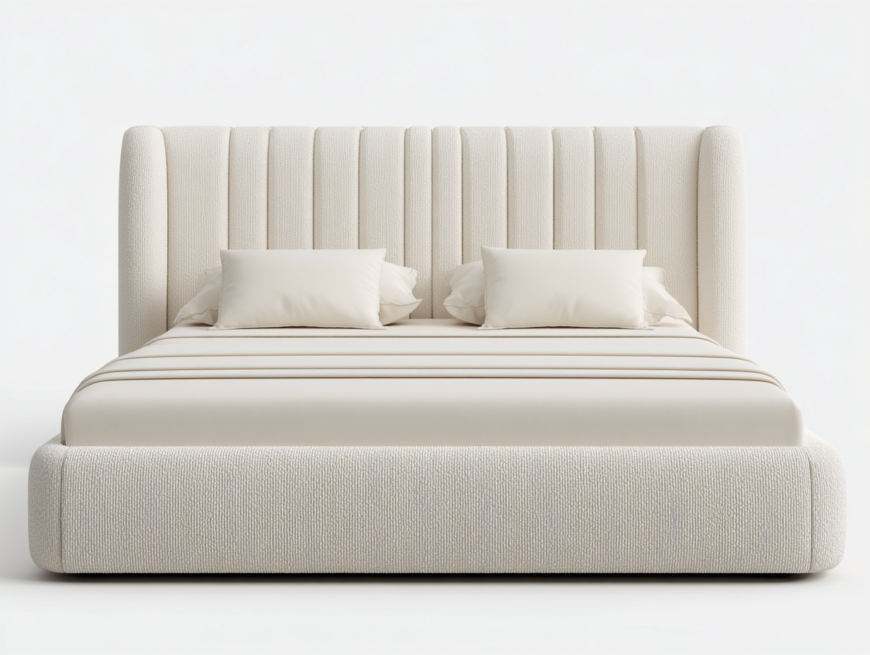 Doppelbett Stoff 210x190x112 cm Creme für Schlafzimmer - Modernes Design mit vertikal gepolstertem Kopfteil-Dalaadwell