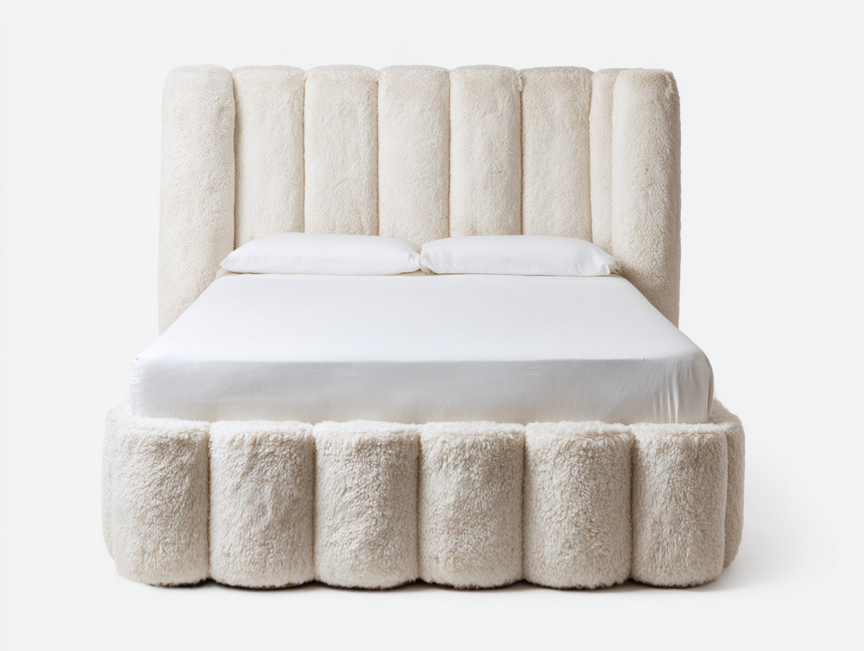 Doppelbett Bouclé Stoff 210x190x115 cm Creme für Schlafzimmer - Modernes Design mit gepolstertem Kopfteil-Dalaadwell