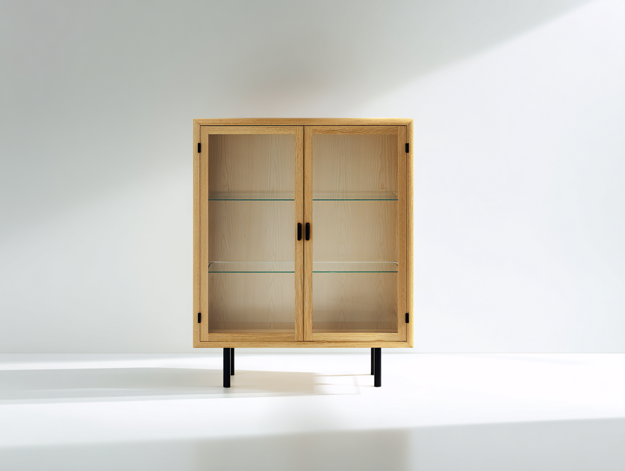 Bücherregal Holz 90x35x115 cm - Naturholz und Schwarz - mit Glastüren-Dalaadwell