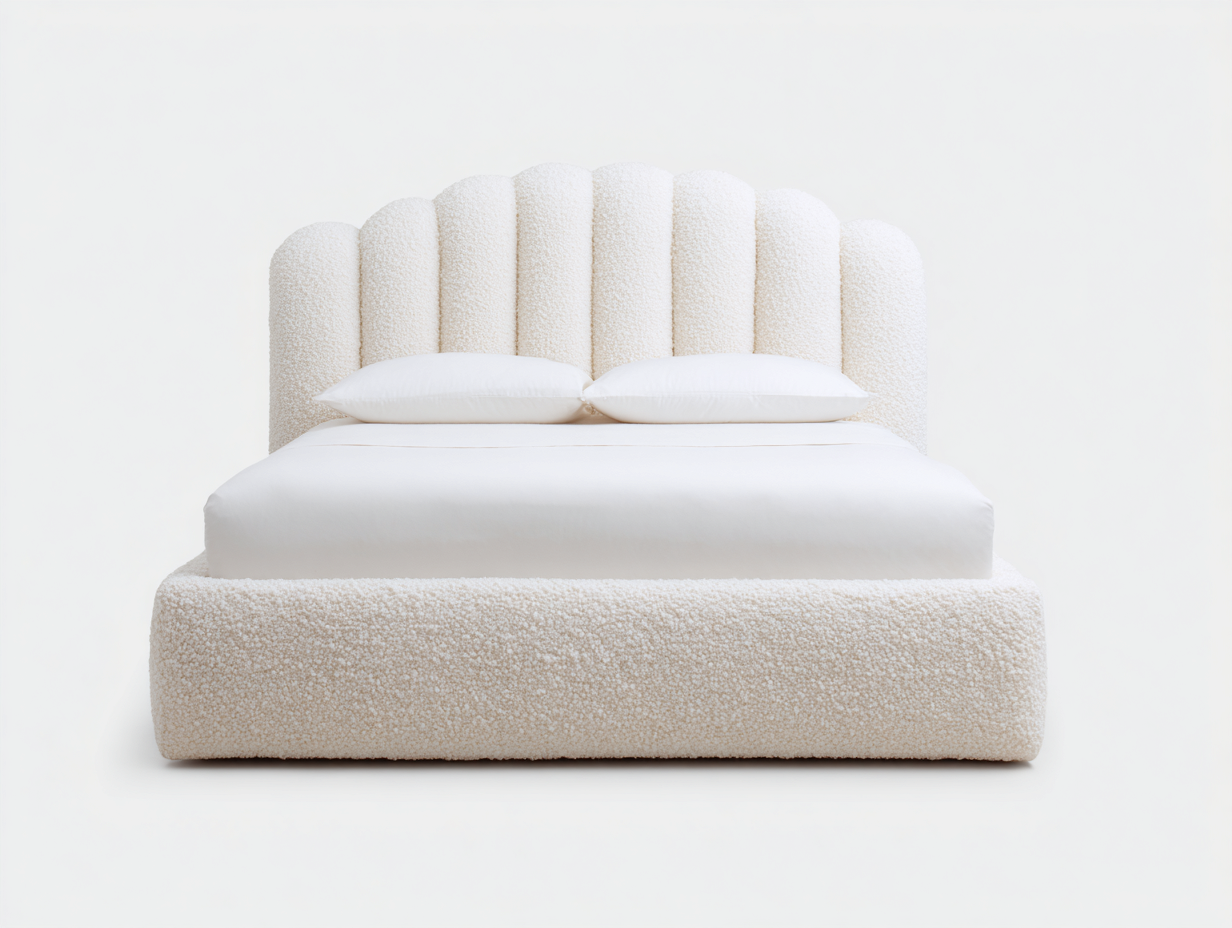Doppelbett Bouclé Stoff 200x180x115 cm Cremefarben - Modernes Polsterdesign-Dalaadwell