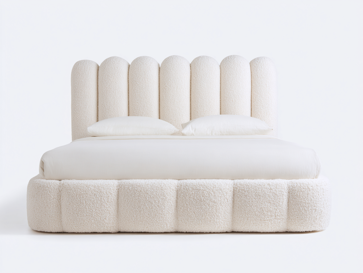 Doppelbett Bouclé-Stoff 210x225x120 cm - Cremeweiß - Modernes Polsterbett-Dalaadwell