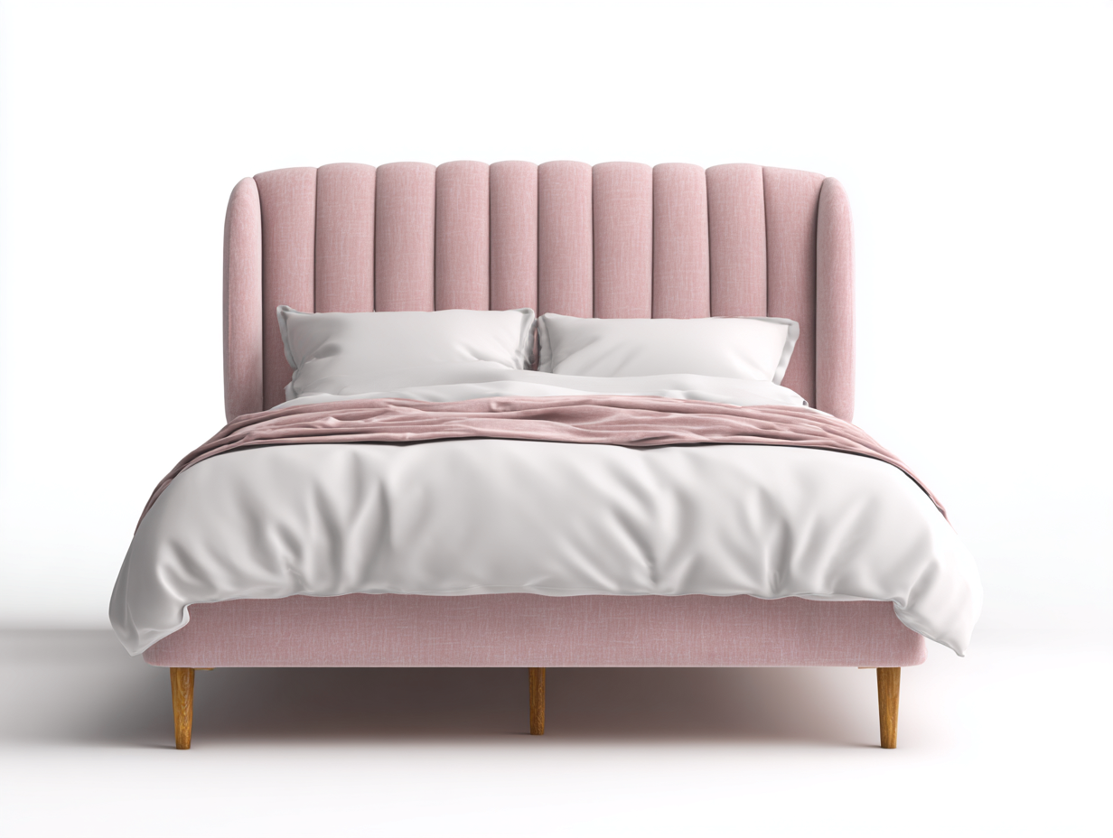 Doppelbett Stoff Holz 210x190x110 cm Rosa-Naturholz für Schlafzimmer - Modernes Design mit vertikal gepolstertem Kopfteil-Dalaadwell