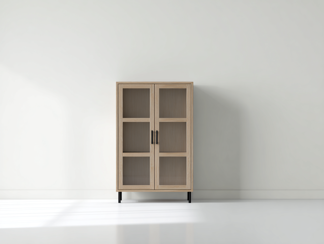 Bücherregal Holzwerkstoff-Glas 78x38x128 cm - Naturbraun-Schwarz - Modernes Regal mit Glastüren-Dalaadwell