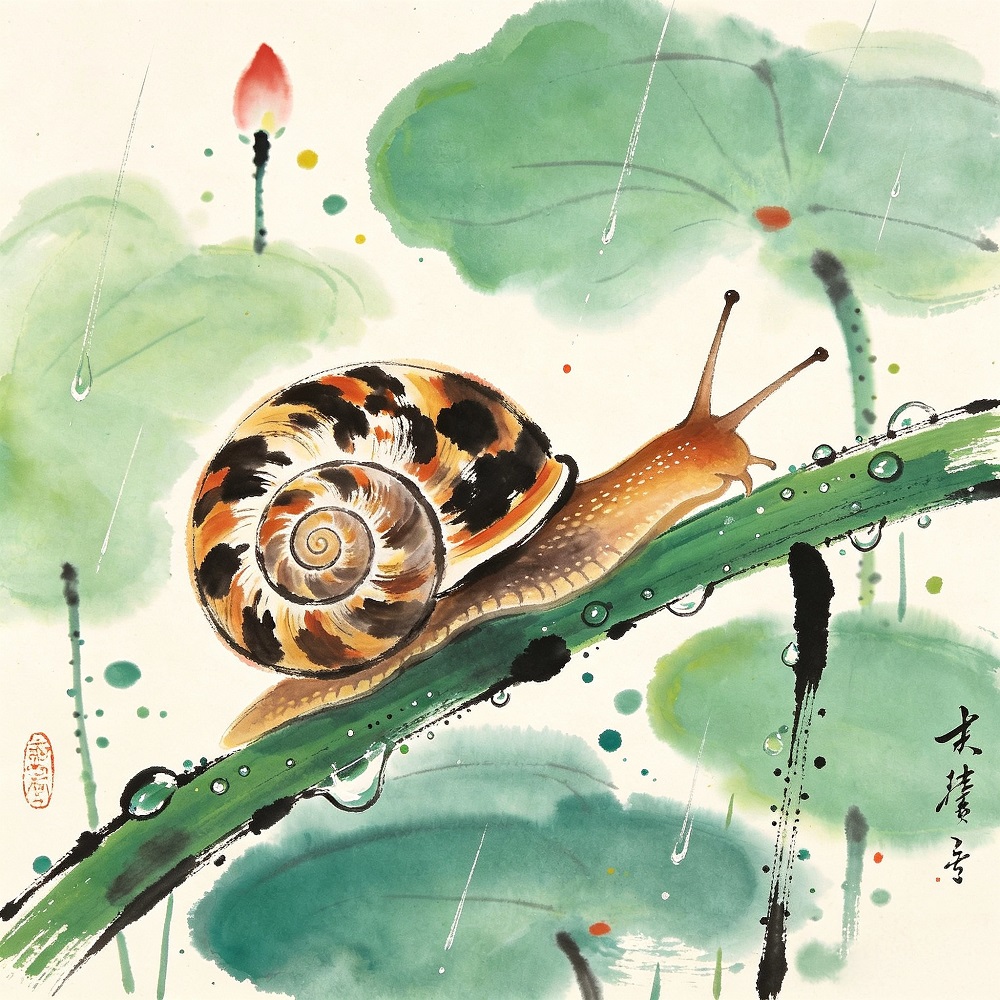 Chinese Style Ink Wash Canvas Wall Art, 40×40cm Kids Square Decor Print