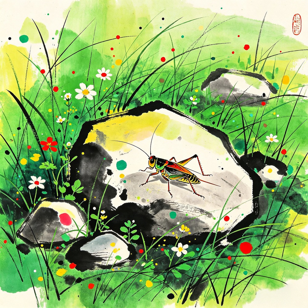 Chinese Style Ink Wash Canvas Wall Art, 40×40cm Kids Square Decor Print