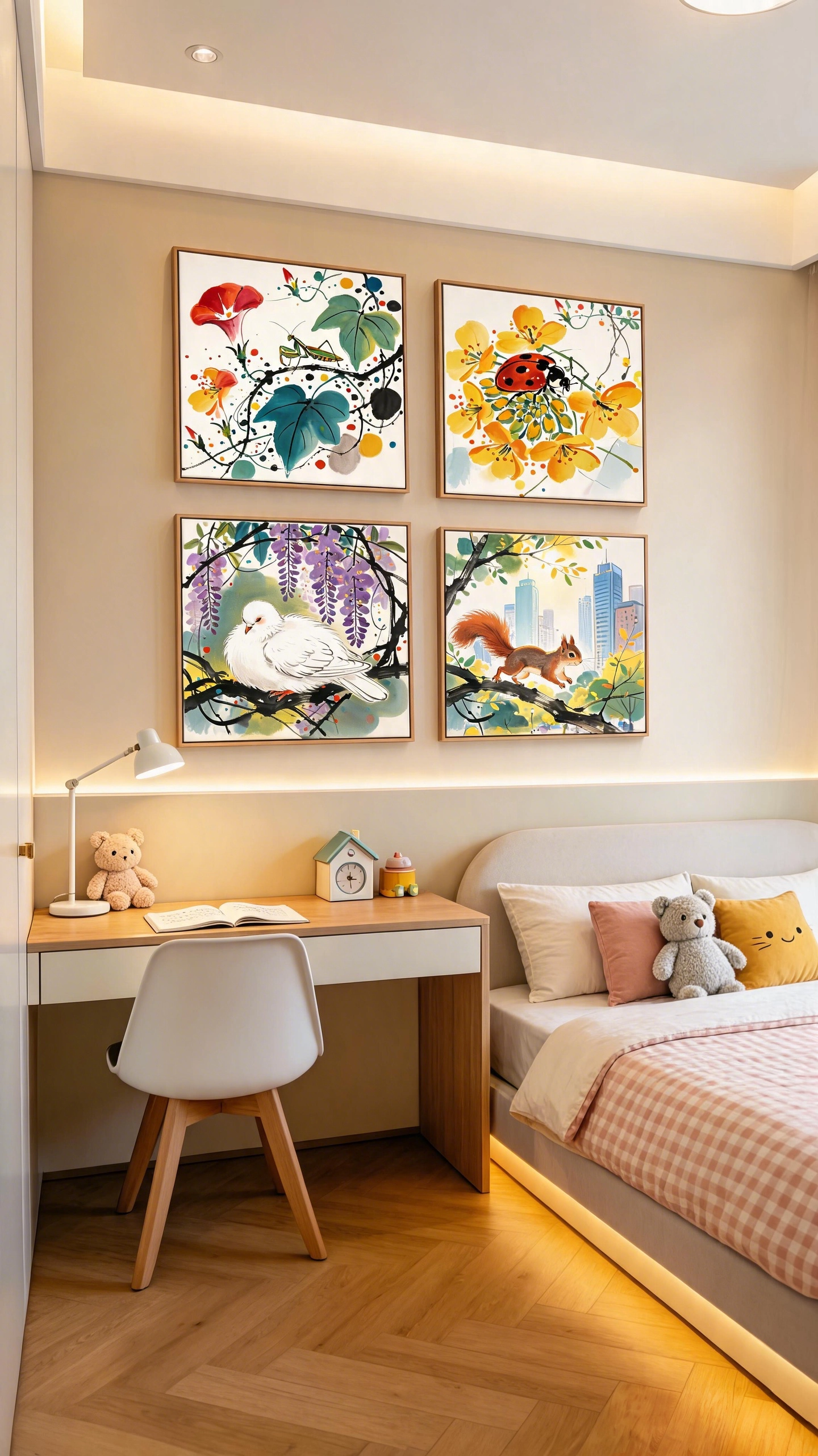 Chinese Style Ink Wash Canvas Wall Art, 40×40cm Kids Square Decor Print