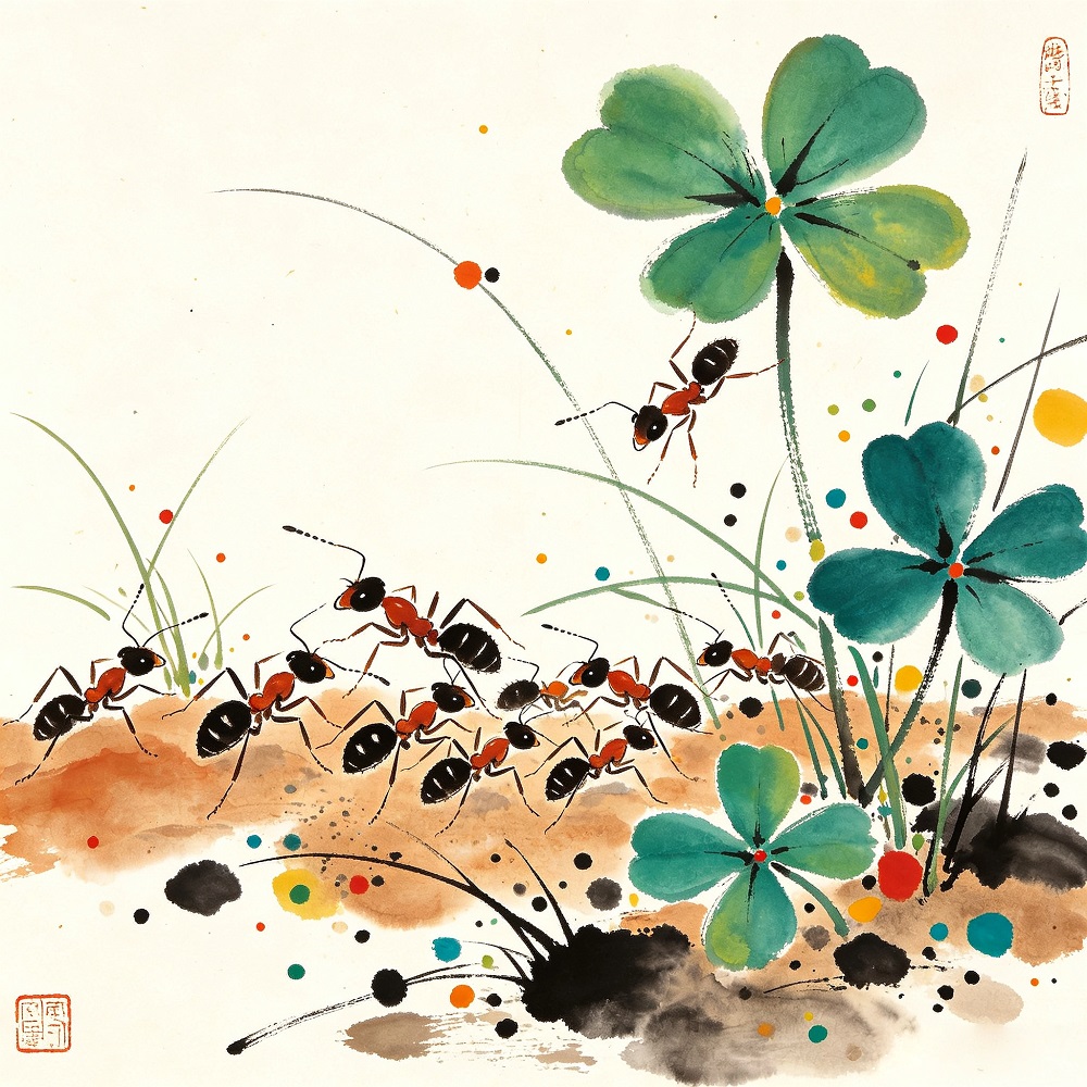 Chinese Style Ink Wash Canvas Wall Art, 40×40cm Kids Square Decor Print
