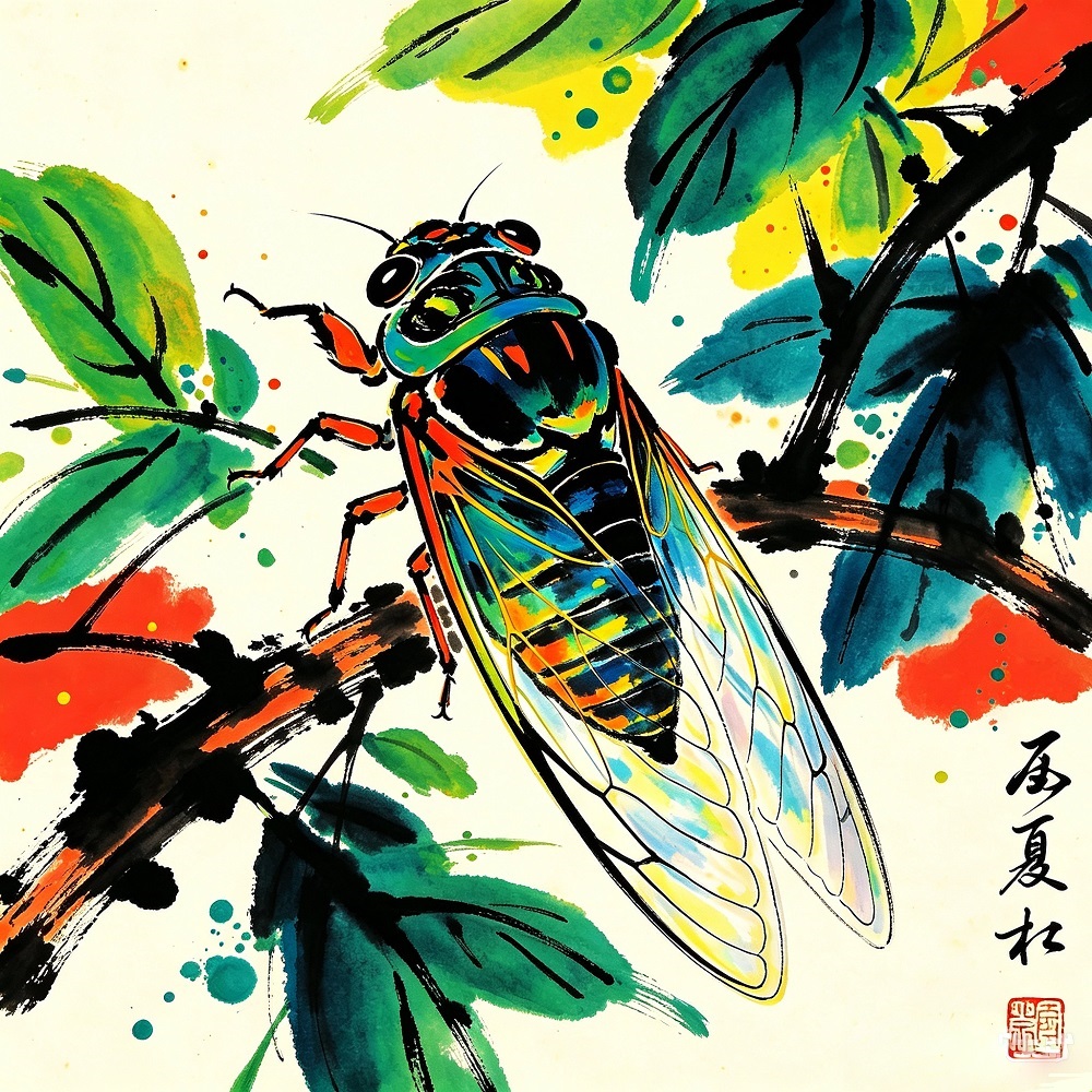 Chinese Style Ink Wash Canvas Wall Art, 40×40cm Kids Square Decor Print