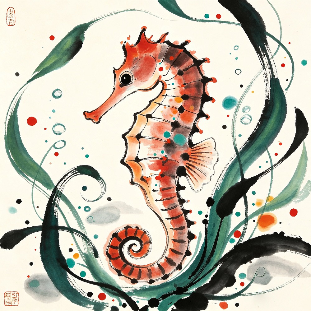 Chinese Style Ink Wash Canvas Wall Art, 40×40cm Kids Square Decor Print