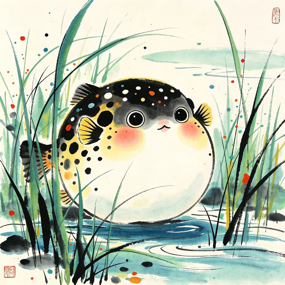 Chinese Style Ink Wash Canvas Wall Art, 40×40cm Kids Square Decor Print