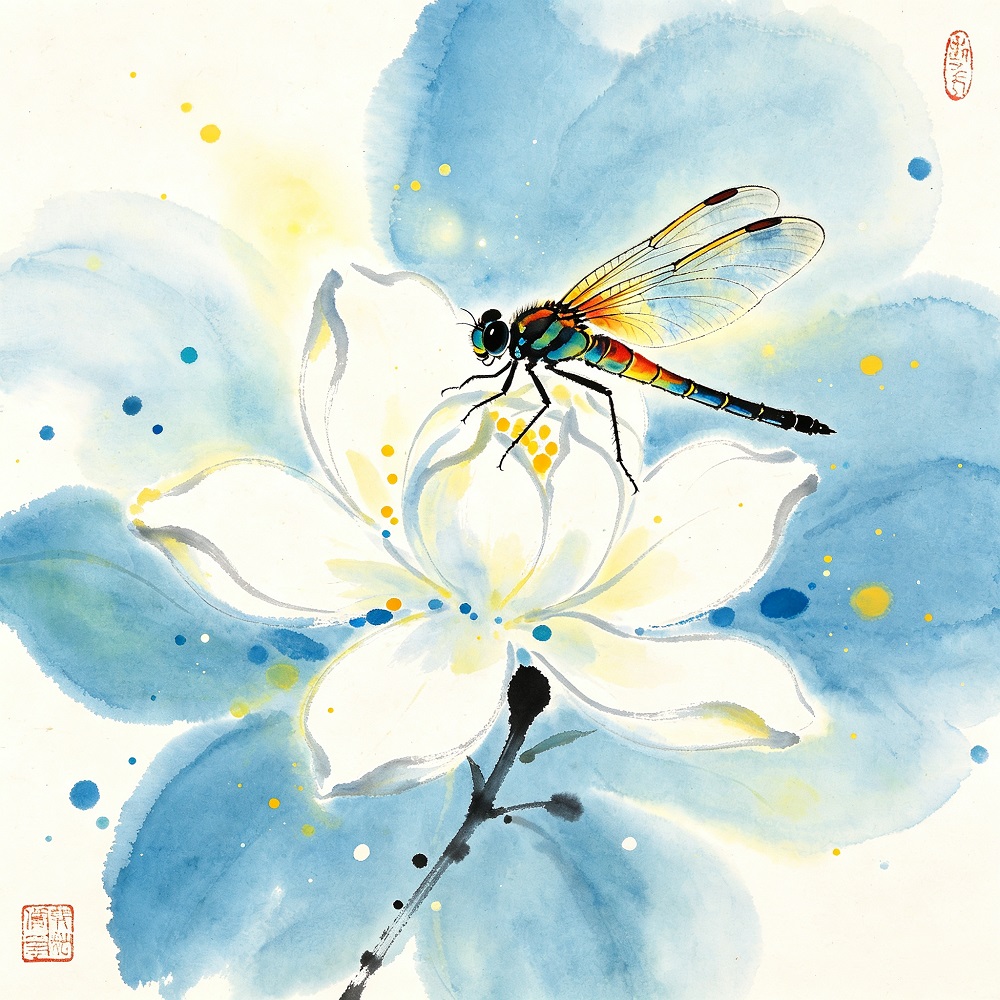 Chinese Style Ink Wash Canvas Wall Art, 40×40cm Kids Square Decor Print