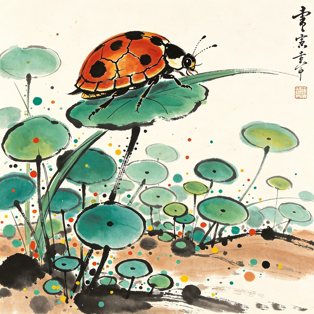 Chinese Style Ink Wash Canvas Wall Art, 40×40cm Kids Square Decor Print