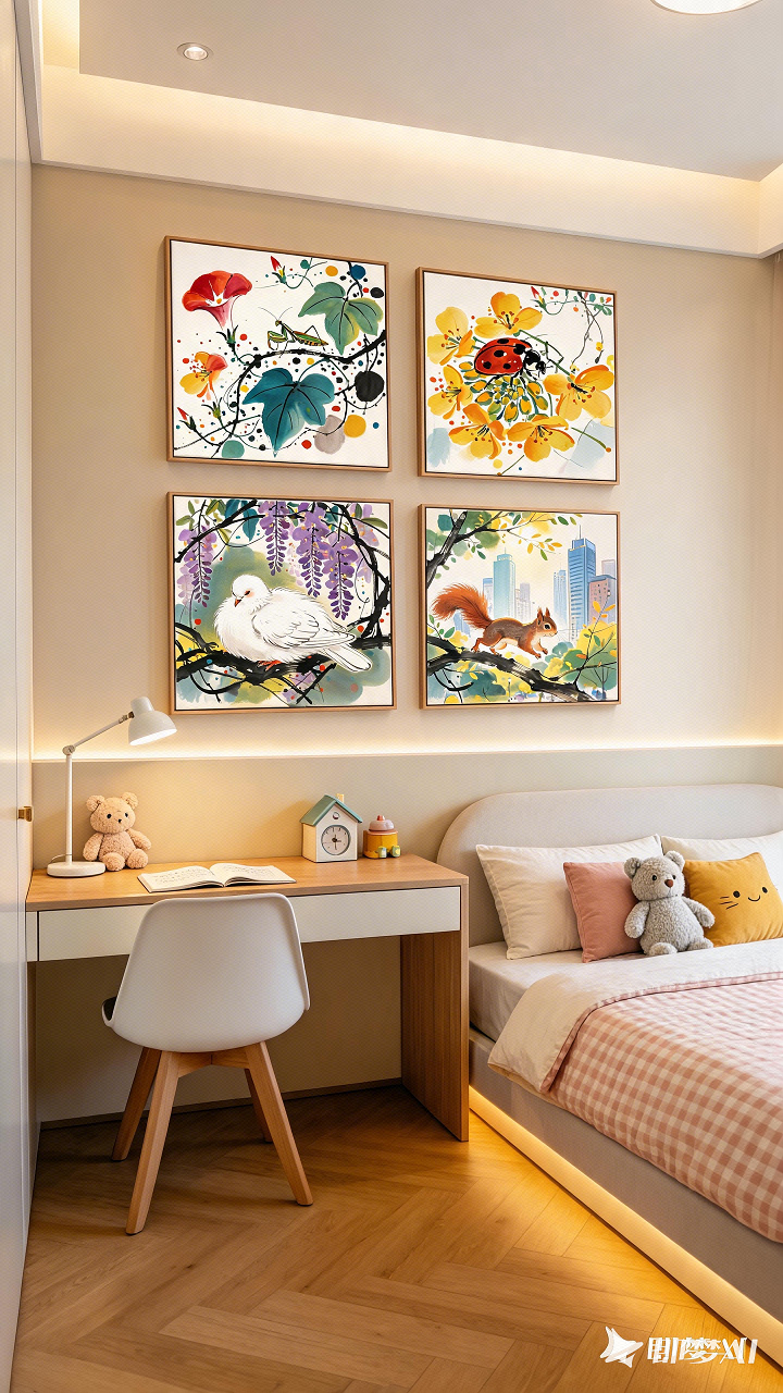 Chinese Style Ink Wash Canvas Wall Art, 40×40cm Kids Square Decor Print