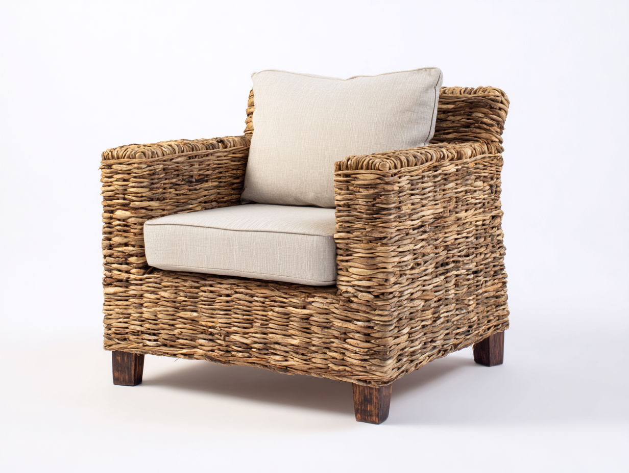 Poltrona da giardino in rattan naturale e legno 82x79x84 cm - beige-naturale - per giardino e terrazza - stile artigianale-Zivazihaus