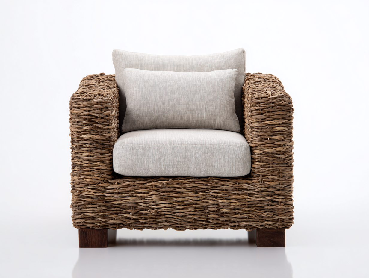 Poltrona da giardino in rattan naturale e tessuto imbottito 84x78x83 cm - beige-naturale - per giardino e terrazza - stile rustico moderno-Zivazihaus