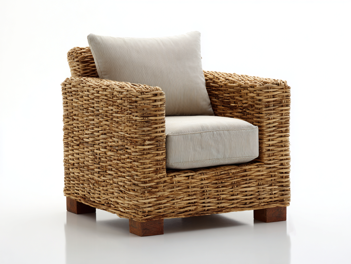Poltrona da giardino in rattan naturale e tessuto rigato 81x77x85 cm - beige-naturale - per giardino e terrazza - stile contemporaneo-Zivazihaus