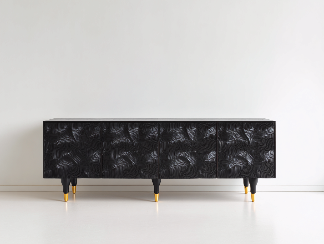 Mobile ingresso in legno 176x42x72 cm - nero e oro - adatto per ingresso - con 4 ante - stile moderno decorativo-Zivazihaus