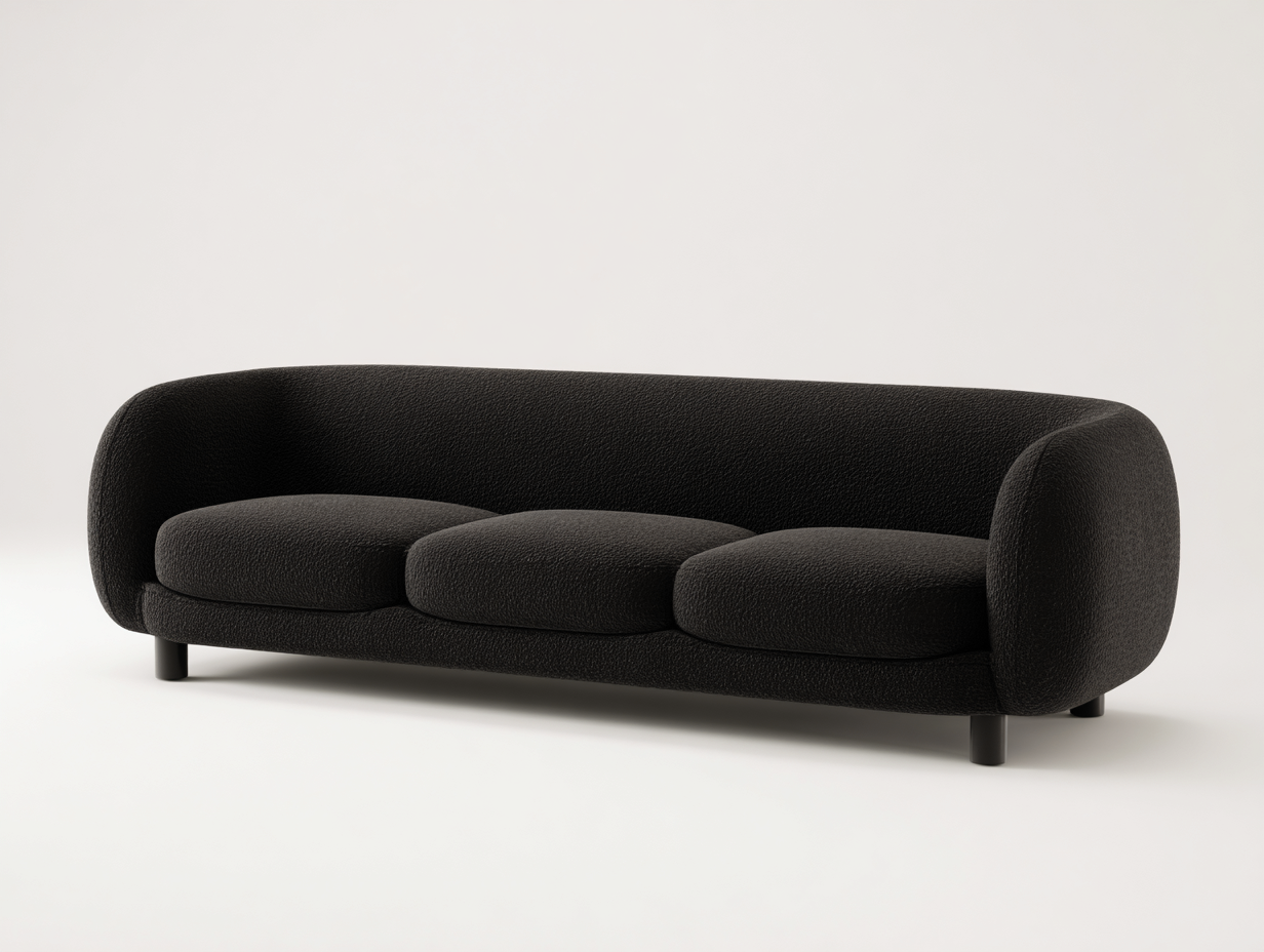Divano a 3 posti in tessuto bouclé 220x88x79 cm - nero - stile moderno arrotondato - adatto per soggiorno-Zivazihaus
