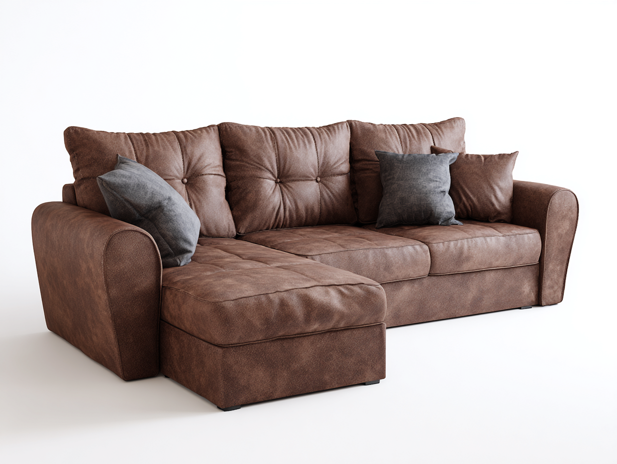 Divano angolare in tessuto effetto pelle 268x165x88 cm - marrone - stile moderno per soggiorno-Zivazihaus