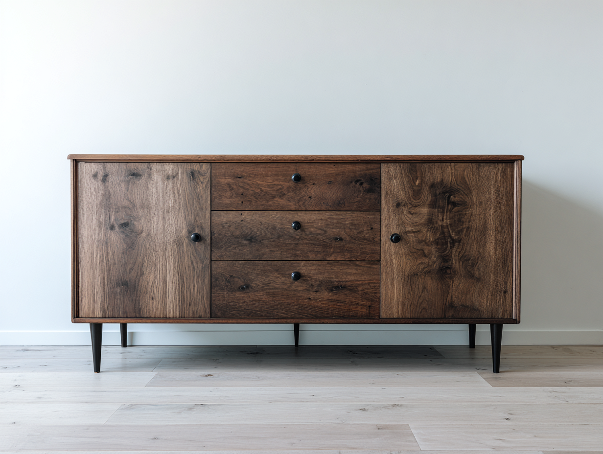 Mobile ingresso in legno massello 172x42x73 cm - noce naturale - stile retrò moderno - adatto per ingresso-Zivazihaus