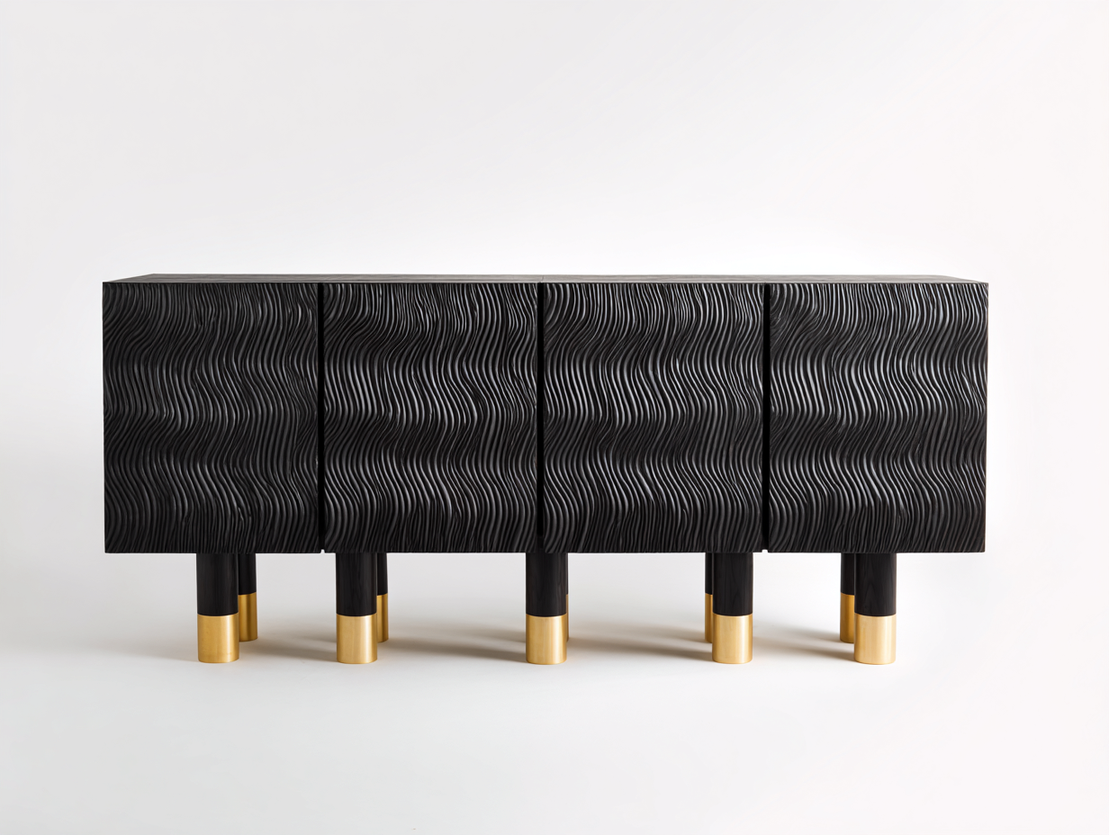Mobile ingresso in MDF 168x41x78 cm - nero e oro - adatto per ingresso - con 4 ante - stile moderno decorativo-Zivazihaus