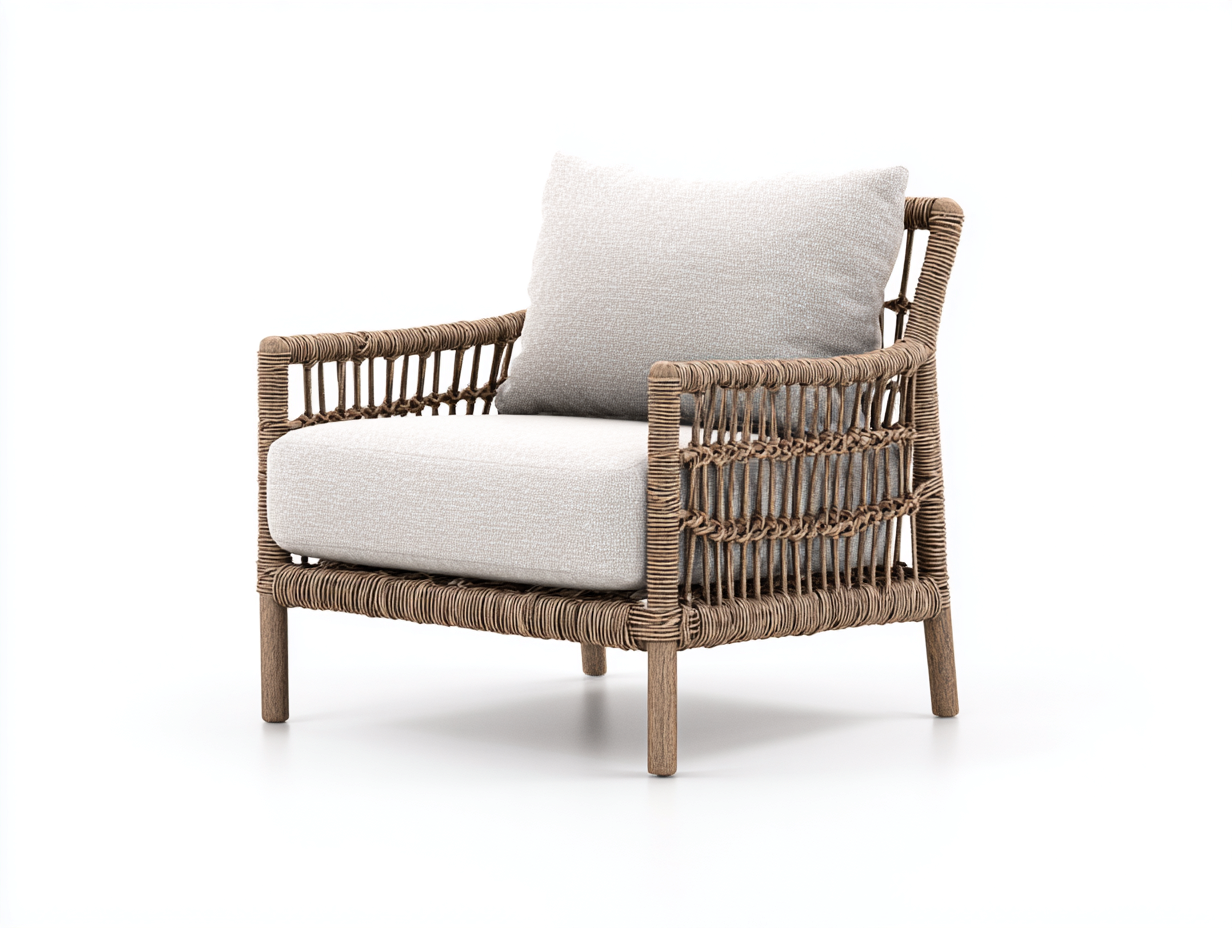 Poltrona da giardino in corda intrecciata e legno 78x74x82 cm - beige-naturale - per giardino e terrazza - design moderno-Zivazihaus
