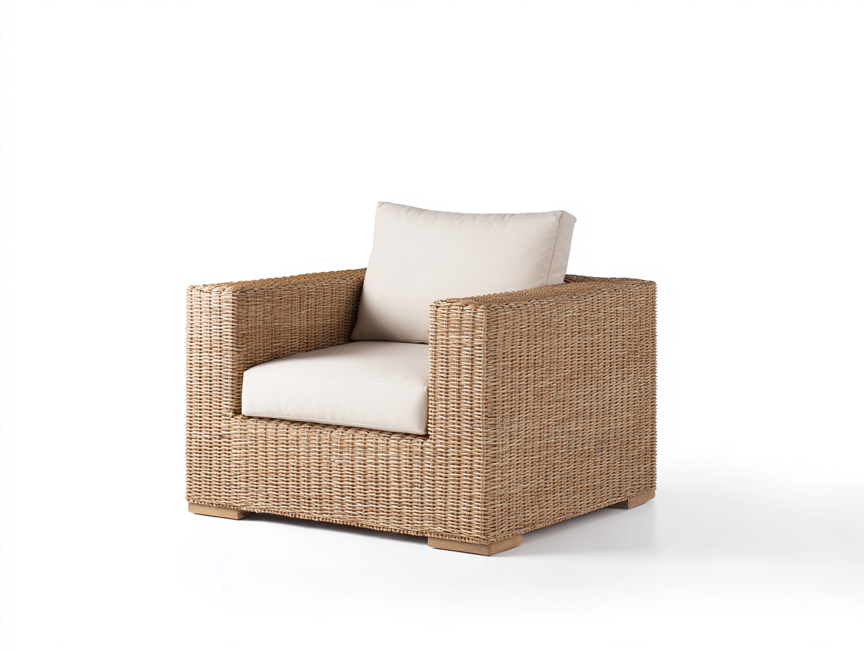Poltrona da giardino in rattan sintetico 112x95x74 cm - naturale e beige - design moderno per esterno-Zivazihaus