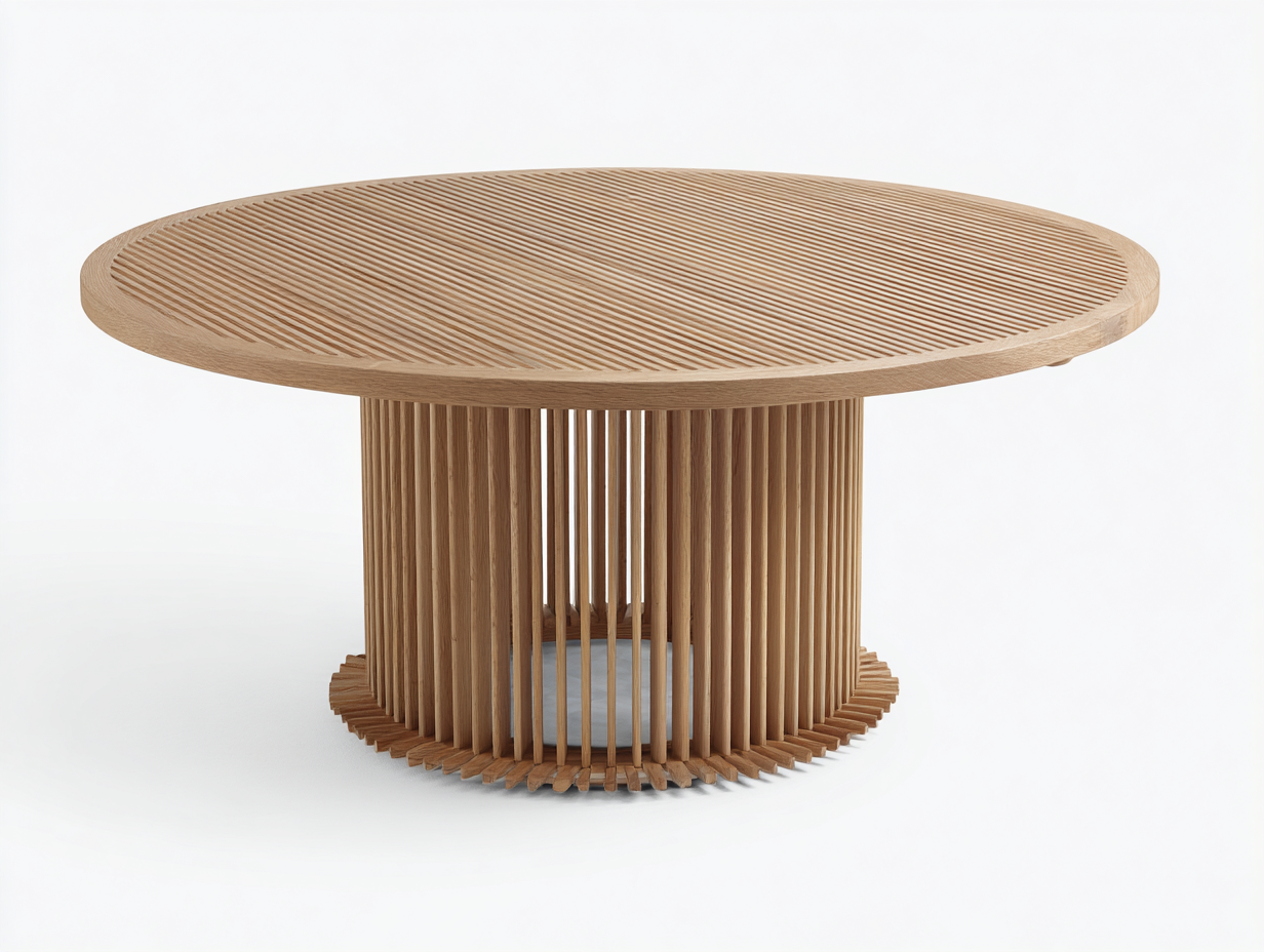 Tavolo da giardino rotondo in legno naturale con piano a listelli 135x135x75 cm - marrone chiaro-naturale - per giardino e terrazza - stile moderno naturale-Zivazihaus