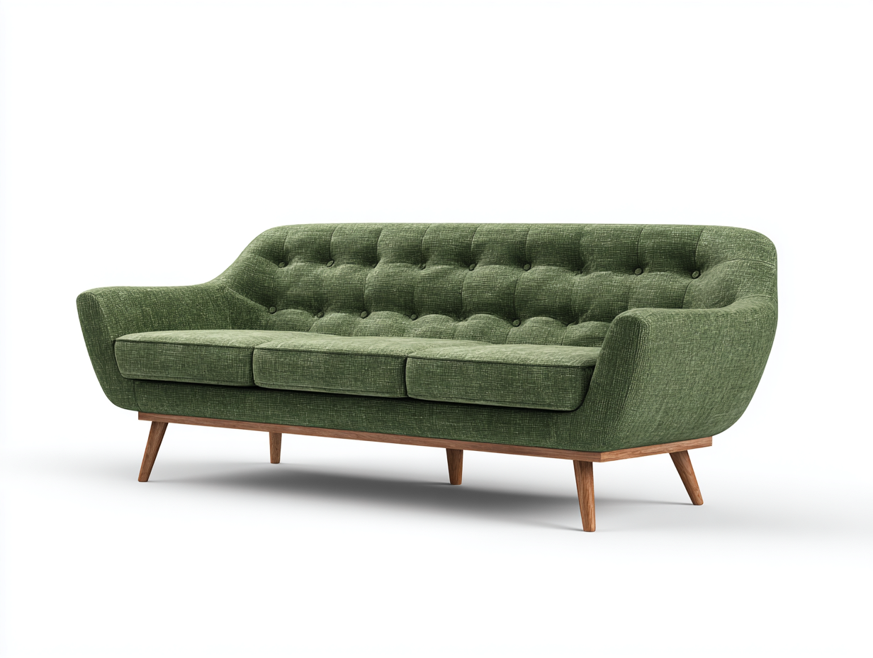 Divano a 3 posti in tessuto 218x86x82 cm - verde oliva - stile retrò moderno - adatto per soggiorno-Zivazihaus