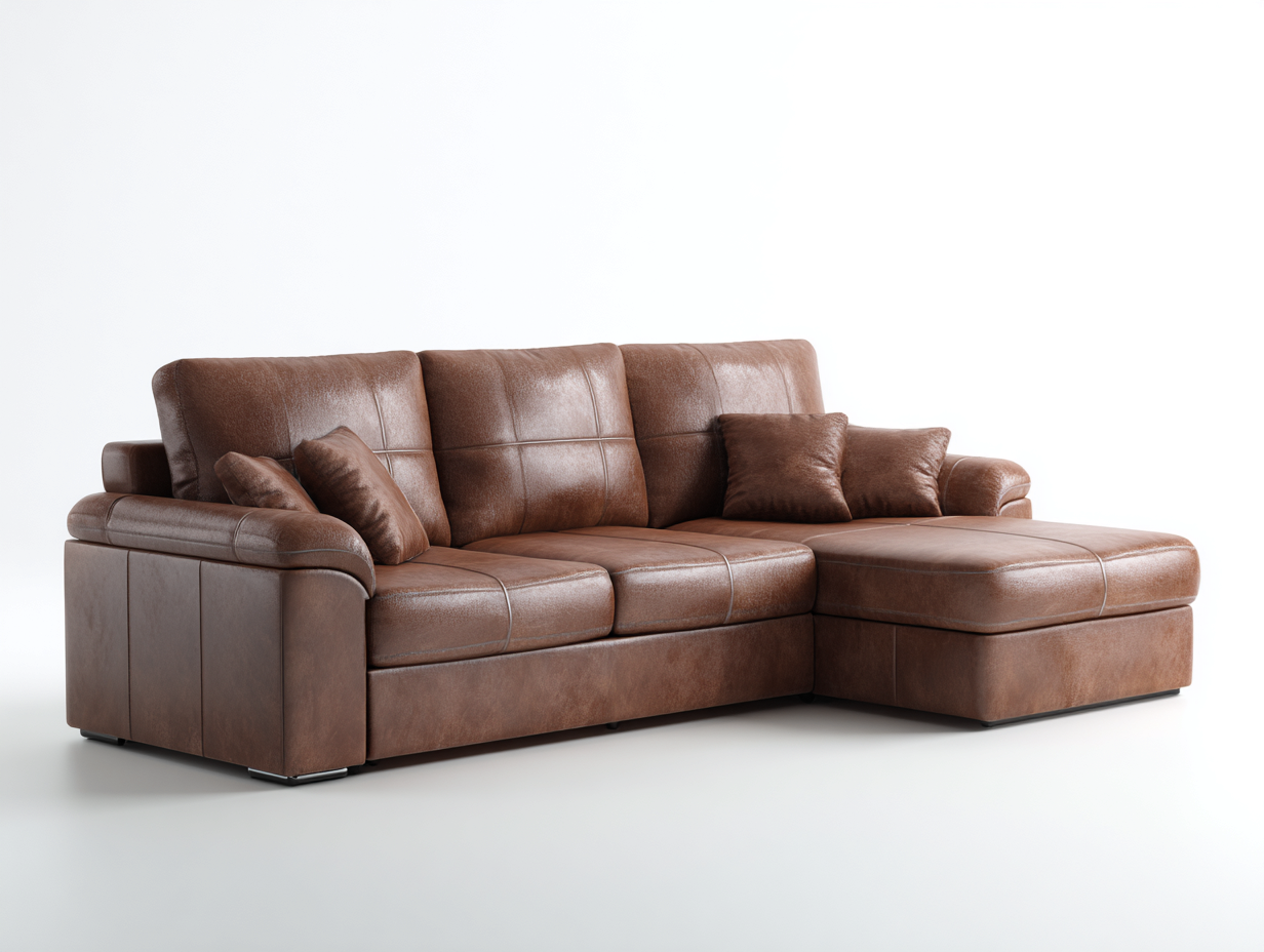 Divano angolare in cuir synthétique imbottito 276x172x88 cm - marrone chiaro - stile moderno per soggiorno-Zivazihaus