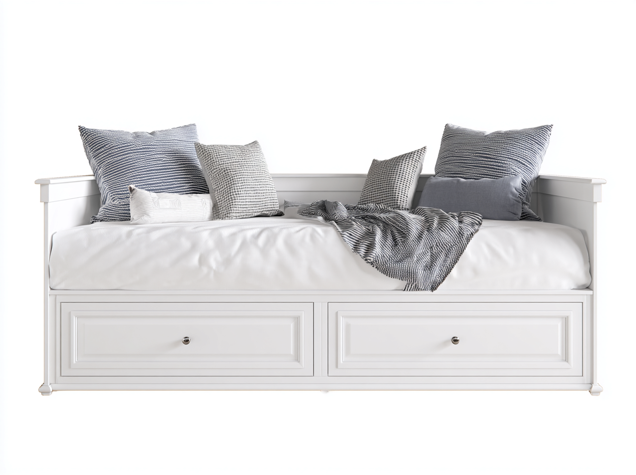 Divano letto in legno con 2 cassetti 216 x 93 x 80 cm - Bianco - Per camera da letto - Design moderno-Zalaaloft
