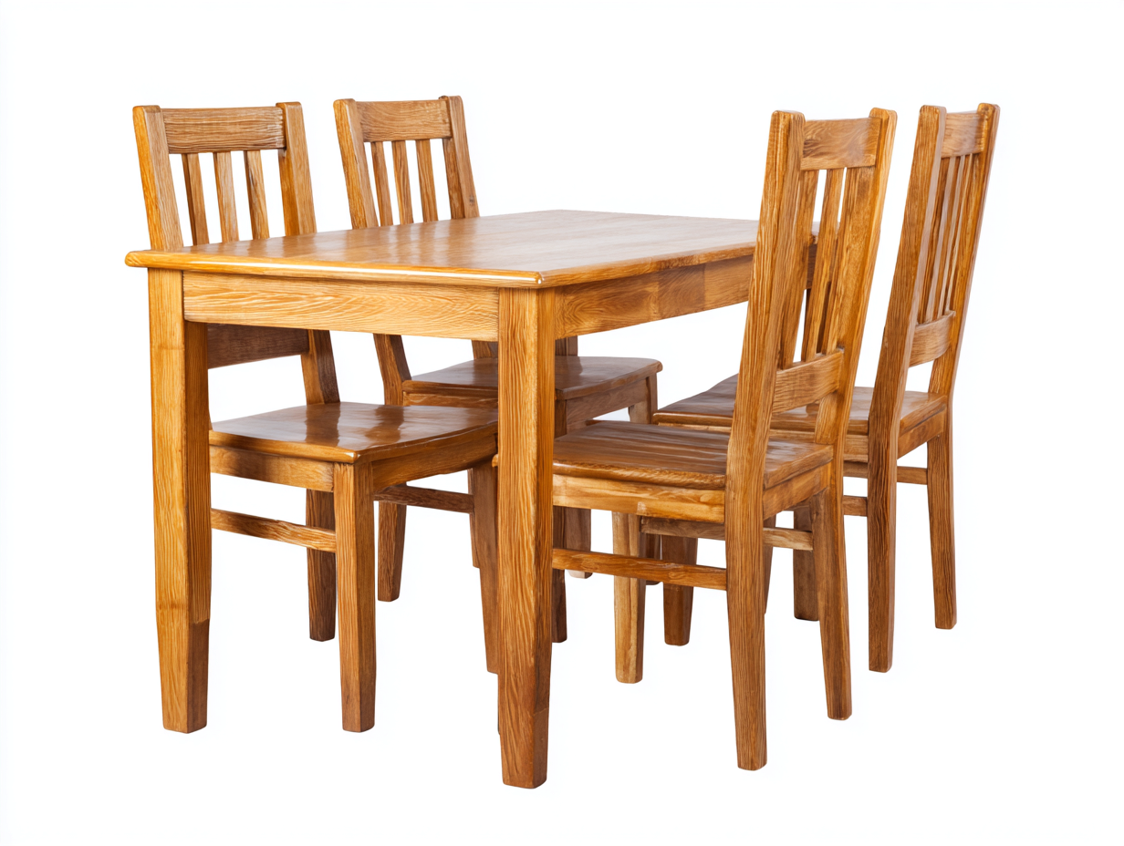 Set da pranzo in legno massello rovere chiaro con tavolo rettangolare e quattro sedie per sala da pranzo - design moderno-Zalaaloft