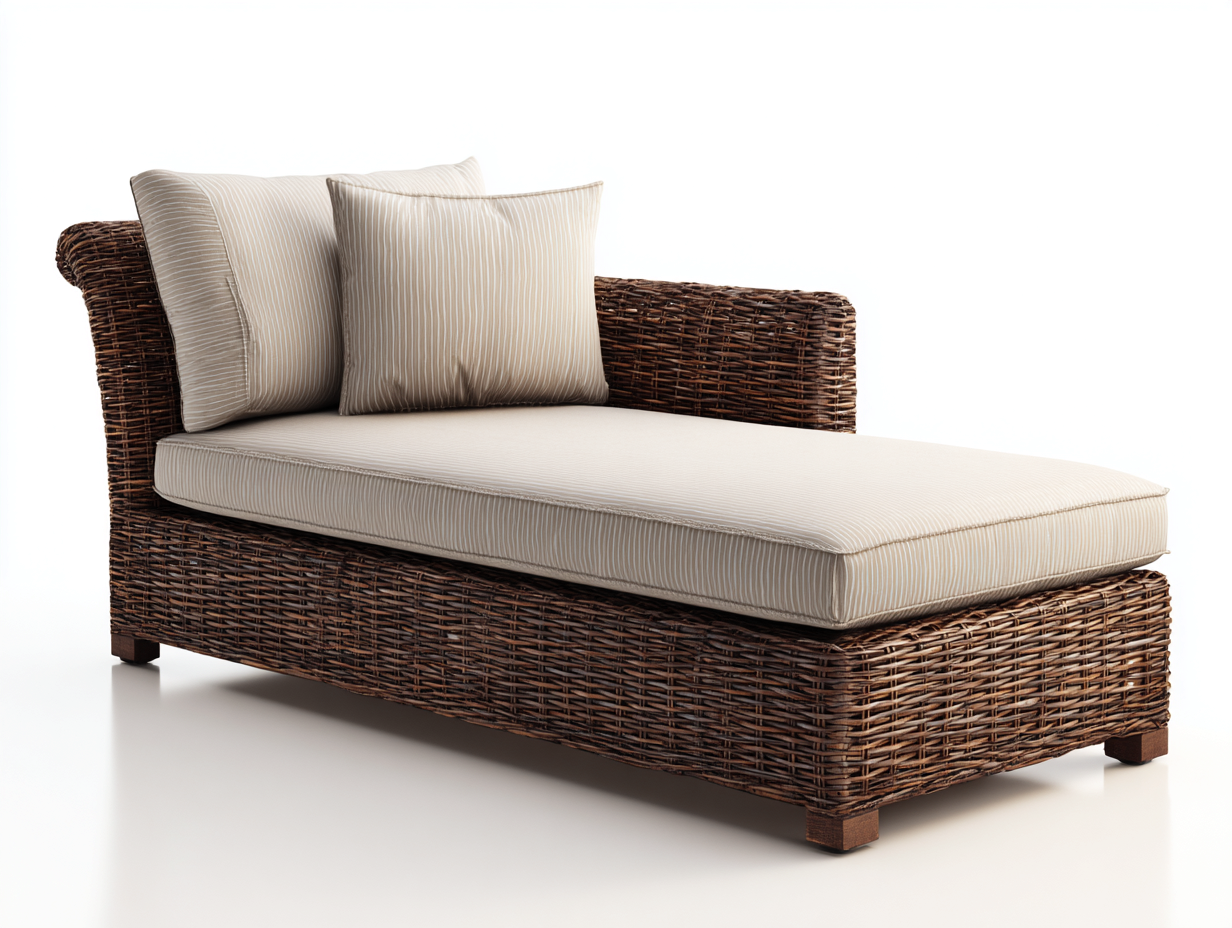Lettino prendisole in rattan marrone con rivestimento beige chiaro 183x78x76 cm - per giardino e terrazza - design lounge-Zalaaloft